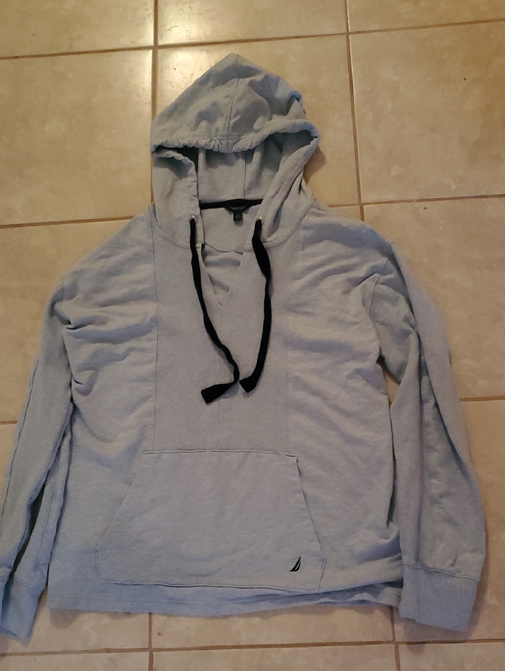 Nautica Light Blue Hooded Pullover with Black Drawcords